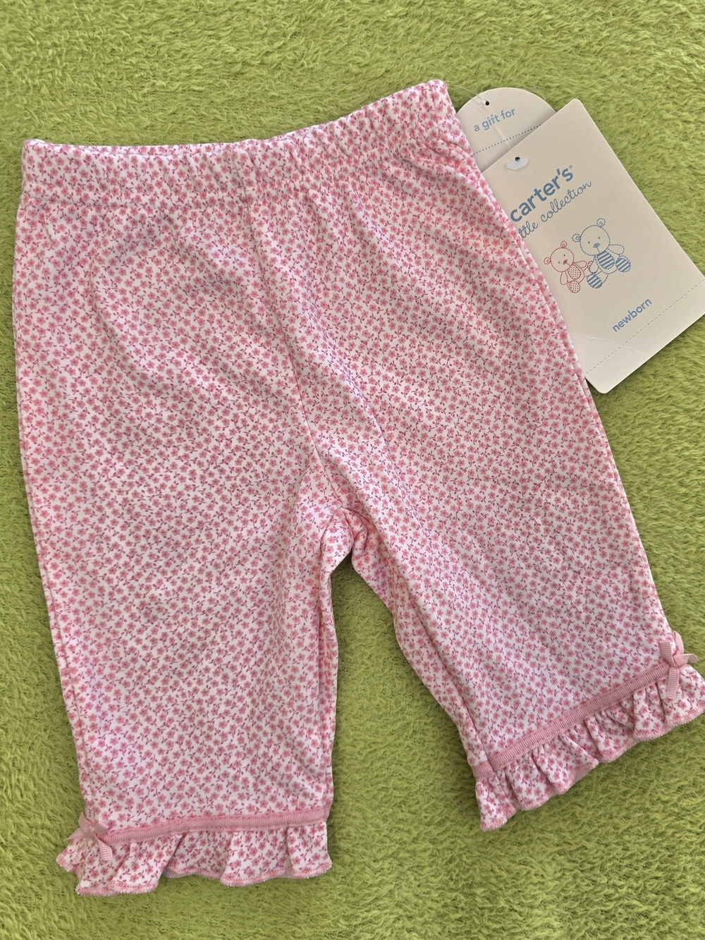NWT  NEWBORN Baby GIRL Pink Floral Ruffle PANTS 100% Cotton Pull-on (Q1)